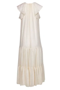 Tory Burch - Cream Ruffle Sleeve Maxi Dress w/ Black Ribbon Sz 4