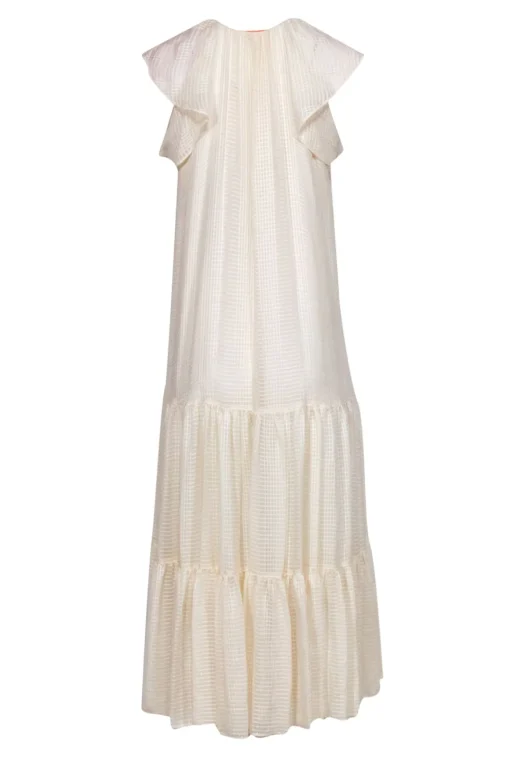Tory Burch - Cream Ruffle Sleeve Maxi Dress w/ Black Ribbon Sz 4