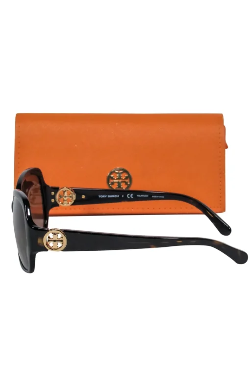 Tory Burch - Dark Brown Tortoise Shell Sunglasses w/ Logo Hardware