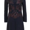 Tory Burch - Dark Navy Long Sleeve Embroidered Mini Dress w/ Beading Sz 2