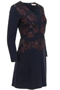 Tory Burch - Dark Navy Long Sleeve Embroidered Mini Dress w/ Beading Sz 2