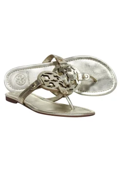 Tory Burch - Gold Metallic Logo Toe Thong Flip Flops Sz 6