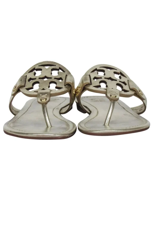 Tory Burch - Gold Metallic Logo Toe Thong Flip Flops Sz 6