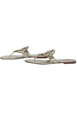 Tory Burch - Gold Metallic Logo Toe Thong Flip Flops Sz 6