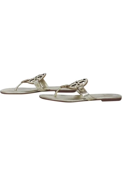 Tory Burch - Gold Metallic Logo Toe Thong Flip Flops Sz 6
