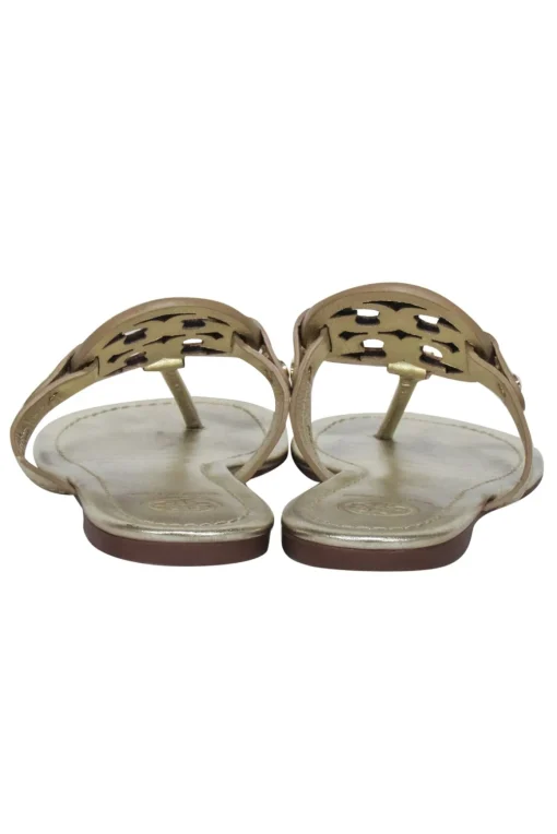Tory Burch - Gold Metallic Logo Toe Thong Flip Flops Sz 6