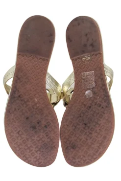 Tory Burch - Gold Metallic Logo Toe Thong Flip Flops Sz 6