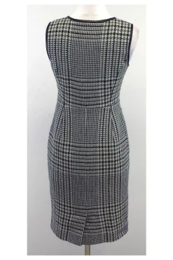 Tory Burch - Green & Cream Houndstooth Leather Trim Dress Sz 2