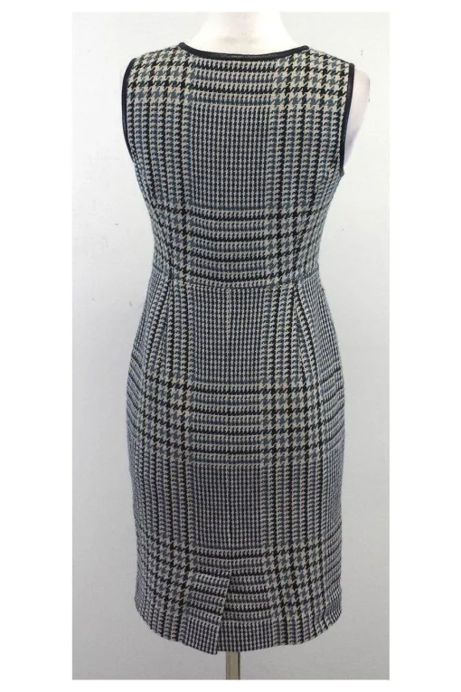 Tory Burch - Green & Cream Houndstooth Leather Trim Dress Sz 2