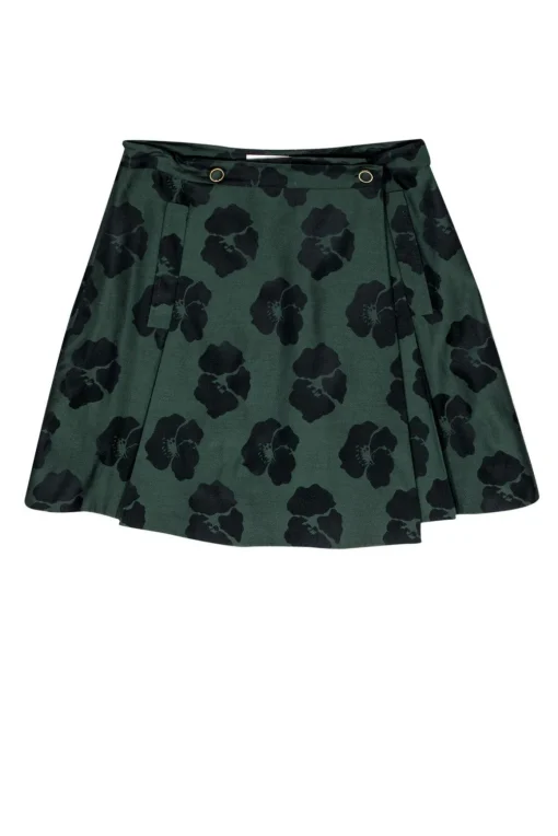 Tory Burch - Green Floral Silk & Cotton Skirt Sz 10