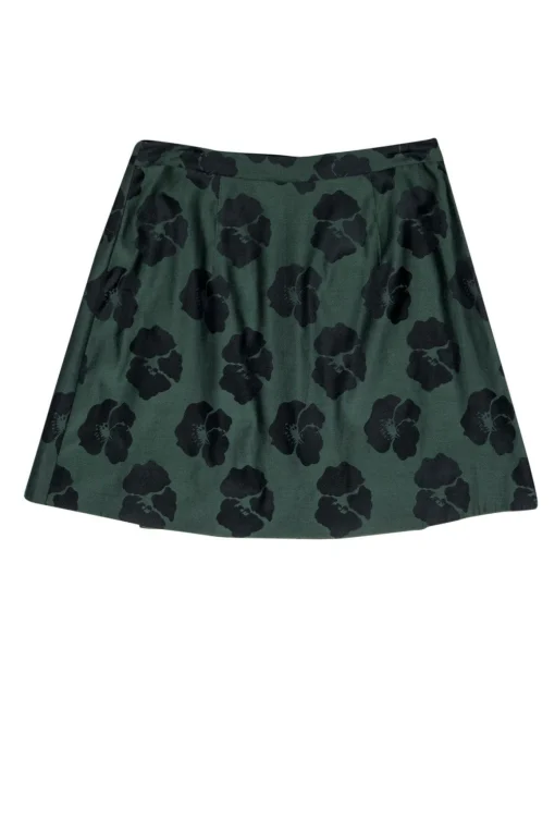 Tory Burch - Green Floral Silk & Cotton Skirt Sz 10