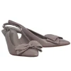 Tory Burch - Grey Leather Pointed Toe Slingback Kitten Heel w/ Suede Bow Sz 8