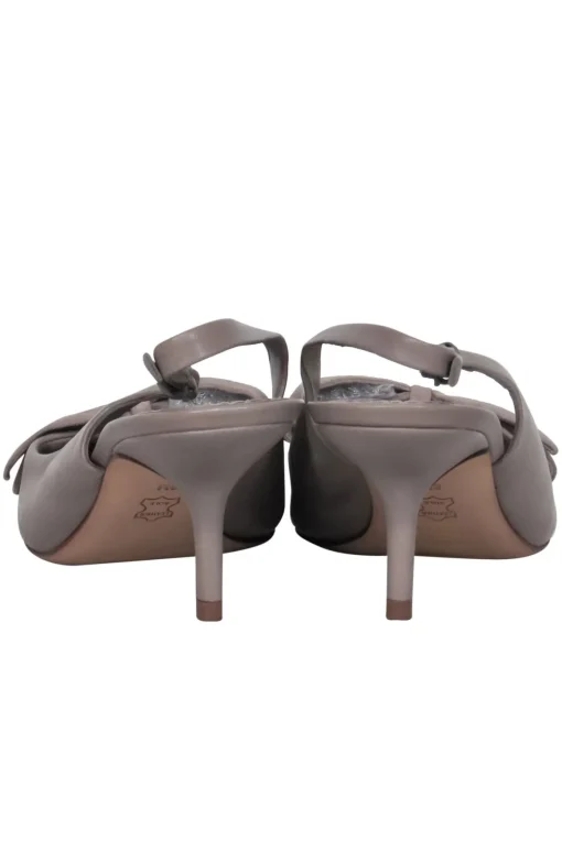 Tory Burch - Grey Leather Pointed Toe Slingback Kitten Heel w/ Suede Bow Sz 8