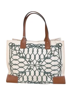 Tory Burch - Ivory & Green Rope Print Tote