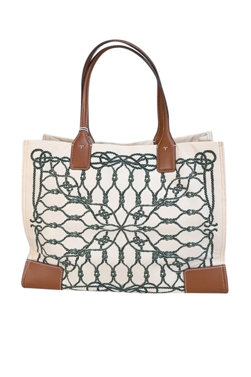 Tory Burch - Ivory & Green Rope Print Tote