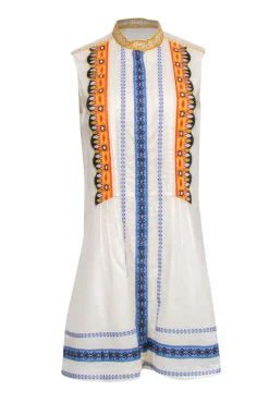 Tory Burch - Ivory & Multicolor Embroidered Sleeveless Shift Dress Sz 8