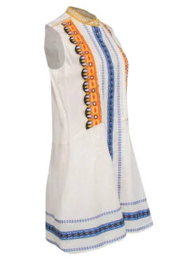 Tory Burch - Ivory & Multicolor Embroidered Sleeveless Shift Dress Sz 8