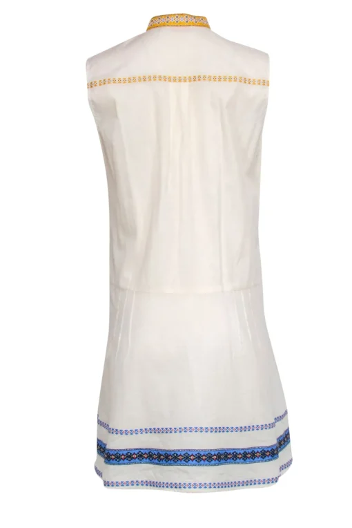 Tory Burch - Ivory & Multicolor Embroidered Sleeveless Shift Dress Sz 8