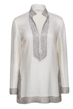 Tory Burch - Ivory Linen Tunic w/ Rhinestone Embellishment Sz 4