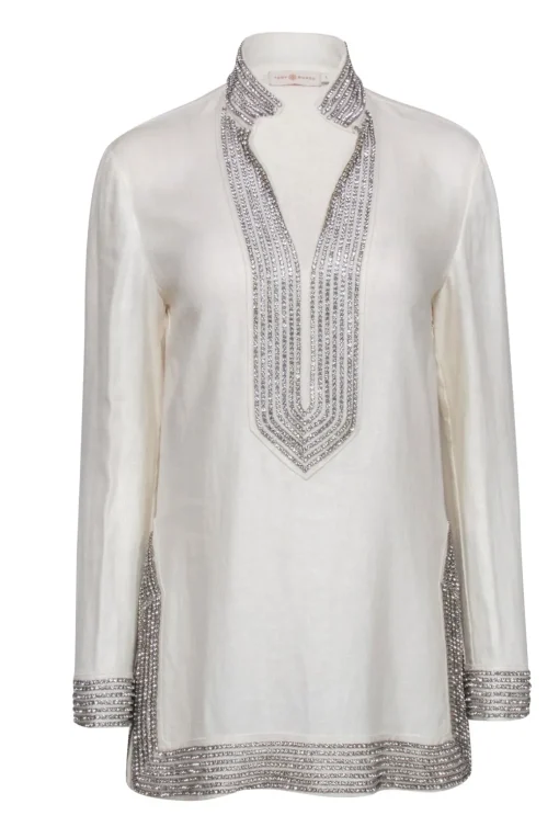 Tory Burch - Ivory Linen Tunic w/ Rhinestone Embellishment Sz 4