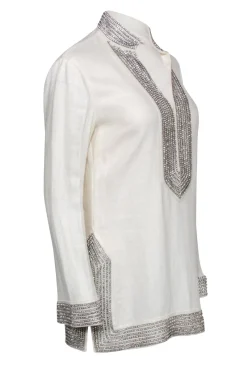 Tory Burch - Ivory Linen Tunic w/ Rhinestone Embellishment Sz 4