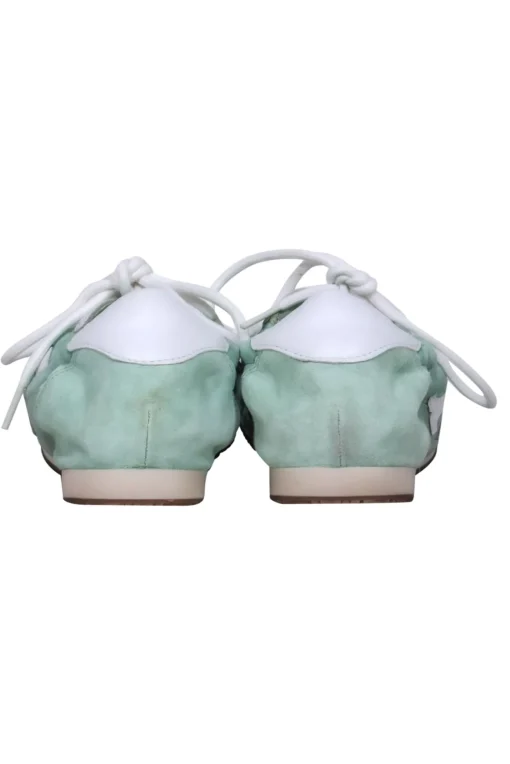 Tory Burch - Mint Suede & Leather “Tory” Sneakers w/ White Leather Trim & Logo Sz 8.5