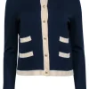 Tory Burch - Nautical Navy Wool Cardigan w/ Pearl Button Accents Sz S