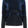 Tory Burch - Navy & Black Sparkly Metallic Crewneck Sweater Sz S