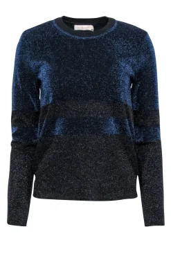Tory Burch - Navy & Black Sparkly Metallic Crewneck Sweater Sz S
