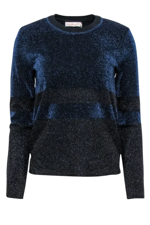 Tory Burch - Navy & Black Sparkly Metallic Crewneck Sweater Sz S