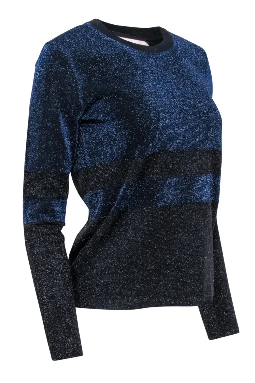 Tory Burch - Navy & Black Sparkly Metallic Crewneck Sweater Sz S