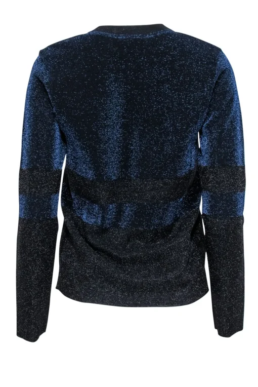 Tory Burch - Navy & Black Sparkly Metallic Crewneck Sweater Sz S