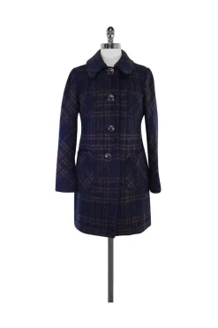 Tory Burch - Navy & Brown Denise Plaid Boucle Coat Sz 2