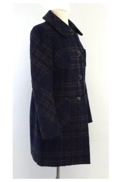 Tory Burch - Navy & Brown Denise Plaid Boucle Coat Sz 2