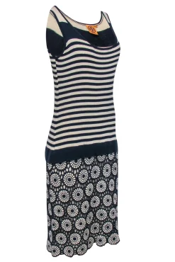 Tory Burch - Navy & Cream Knit Drop Waist Midi Dress Sz XL