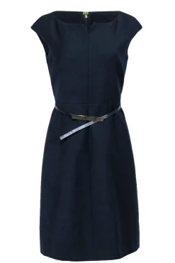 Tory Burch - Navy Belted Boatneck Sheath Dress Sz 6