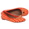 Tory Burch - Orange & Beige Patent Leather & Woven Checkered Flats w/ Logo Sz 8