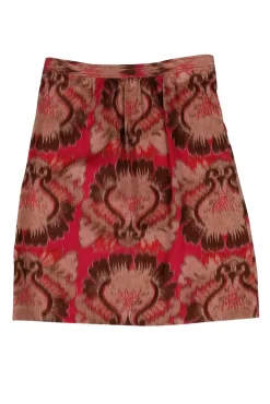 Tory Burch - Pink & Brown Brocade Print Skirt Sz 4