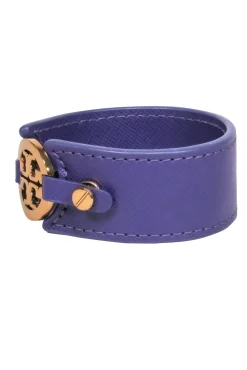 Tory Burch - Purple Leather Cuff w/ Gold Logo Bracelet