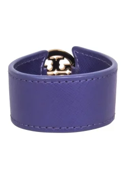 Tory Burch - Purple Leather Cuff w/ Gold Logo Bracelet