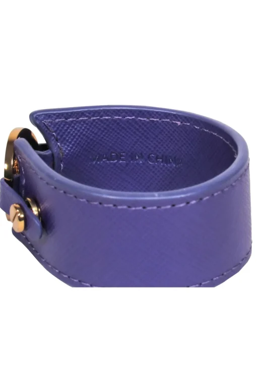 Tory Burch - Purple Leather Cuff w/ Gold Logo Bracelet