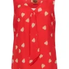 Tory Burch - Red & Cream Heart Print Silk Tank w/ Tie Sz 8