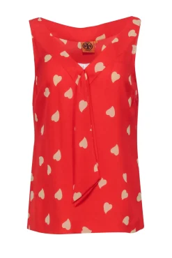 Tory Burch - Red & Cream Heart Print Silk Tank w/ Tie Sz 8
