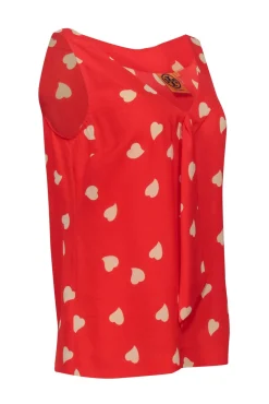 Tory Burch - Red & Cream Heart Print Silk Tank w/ Tie Sz 8