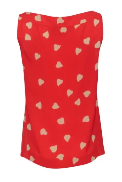 Tory Burch - Red & Cream Heart Print Silk Tank w/ Tie Sz 8