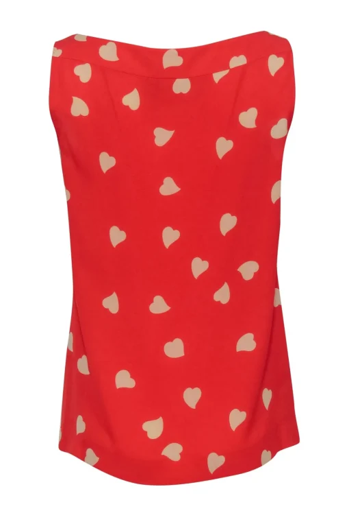 Tory Burch - Red & Cream Heart Print Silk Tank w/ Tie Sz 8