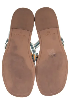 Tory Burch - Sage & Orange Trim Leather Logo Thong Flip-Flops Sz 8