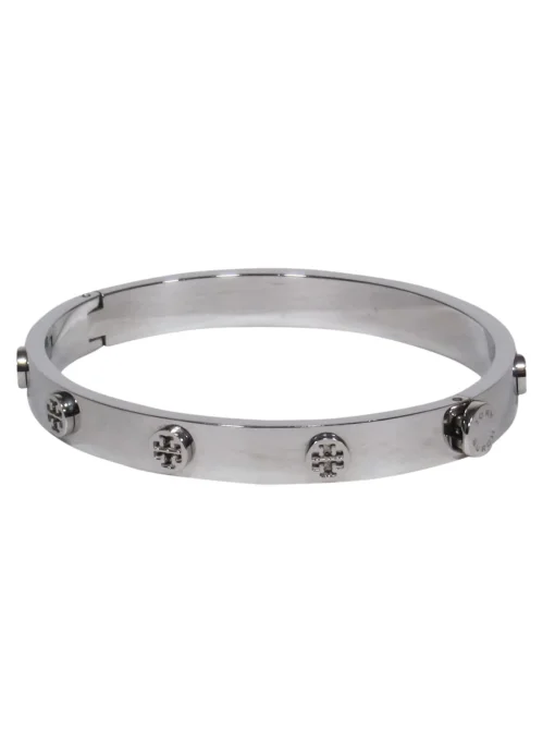Tory Burch - Silver 'T' Logo "Miller Stud Hinge" Bracelet