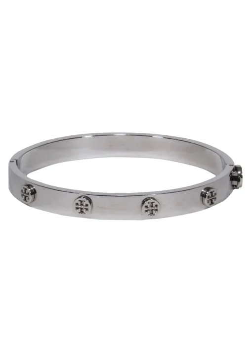 Tory Burch - Silver 'T' Logo "Miller Stud Hinge" Bracelet