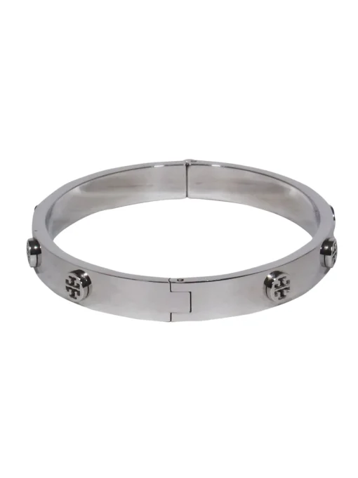 Tory Burch - Silver 'T' Logo "Miller Stud Hinge" Bracelet